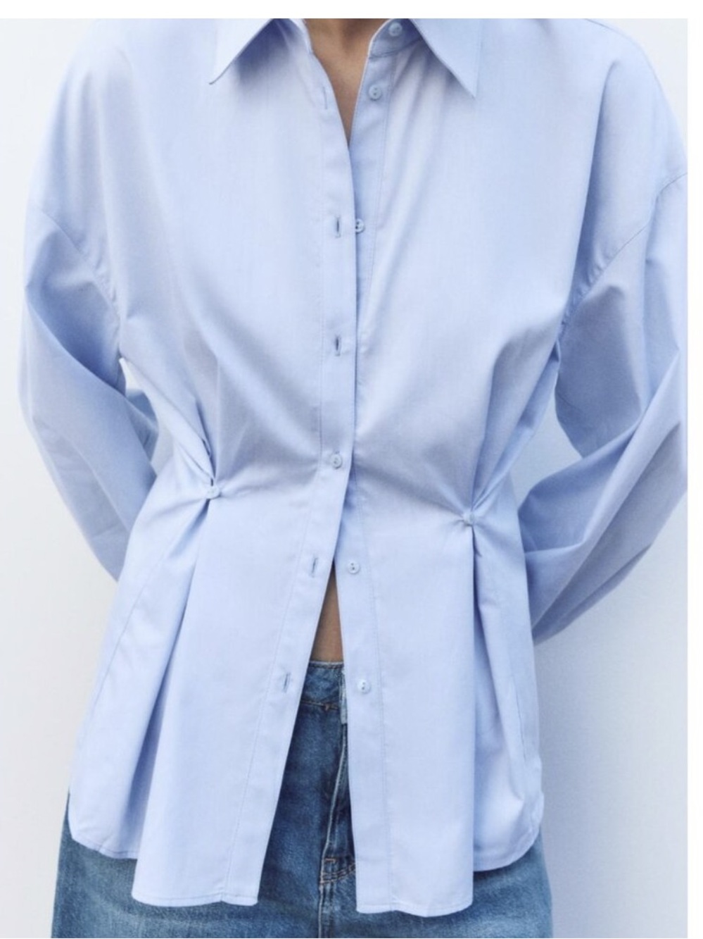 Zara Light Blue Button-Down Peplum Shirt